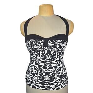 Tommy Bahama Tankini‎ Top Medium Halter Damask Print Twist Front Ruched Swim